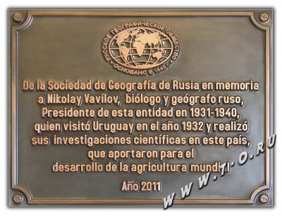 Медная памятная доска в Уругвай. Изготовлена по просьбе Русского географического общества